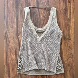 Dressy tank with detail ribbon on side and mixed materials